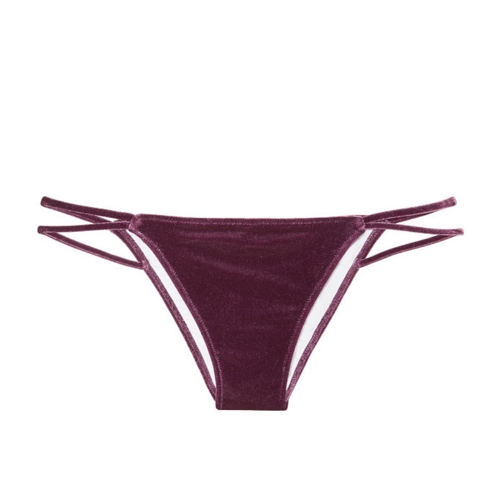 VS PINK Black Orchid Purple Strappy Velvet String Bottoms